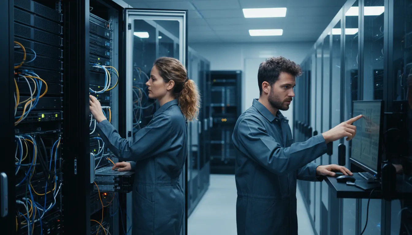 Secure server room with modern data center infrastructure and equipment racks